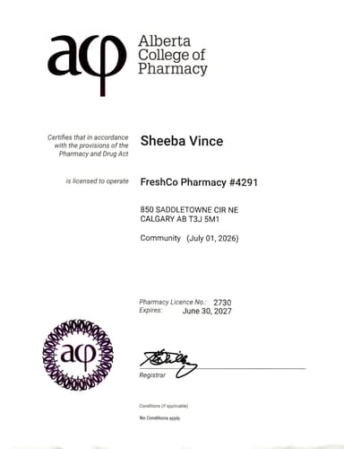 Pharmacy Alberta Certificate