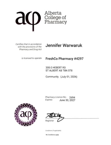Pharmacy Alberta Certificate