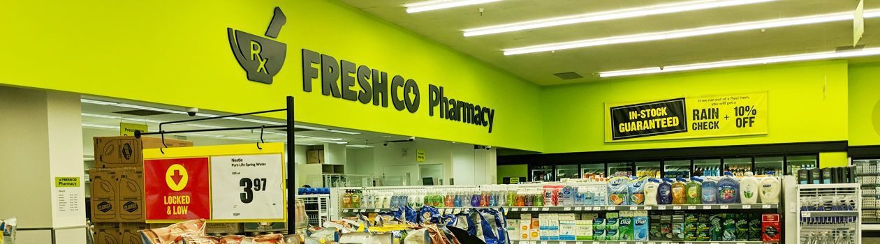 Freshco Pharmacy sign displayed inside the store