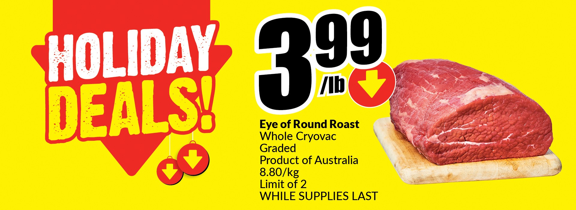 Eye of round roast whole cryovac graded