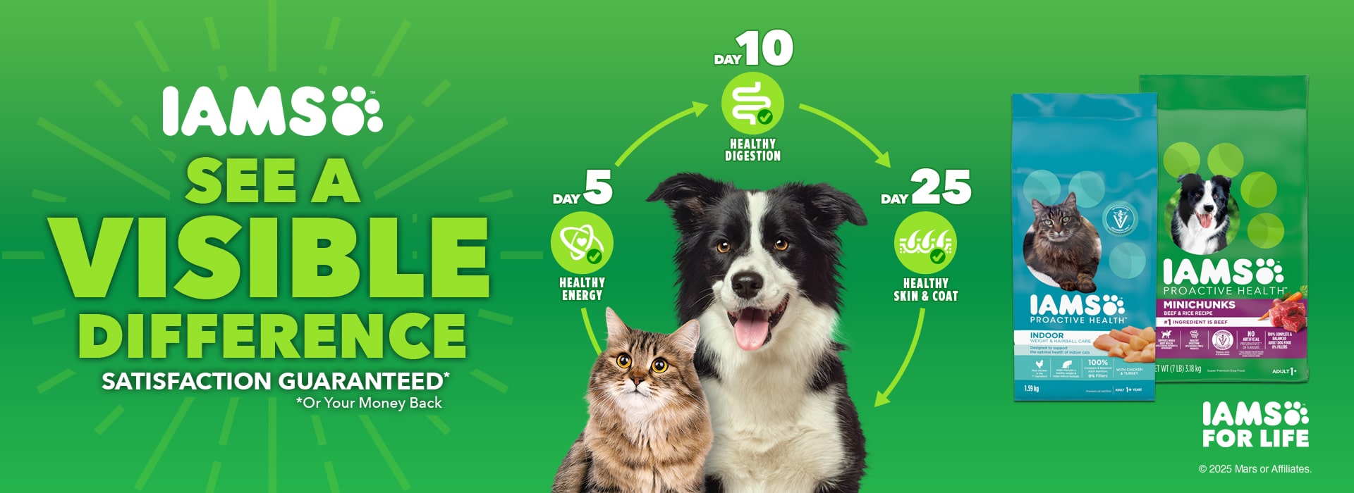 IAMS See a visible difference satisfaction guaranteed or your money back.