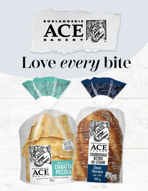 boulangerie_ace_bakery_love_every_bite The promotional banner showcases two ACE Bakery sourdough bistro loaves products with a text stating Love every bite
